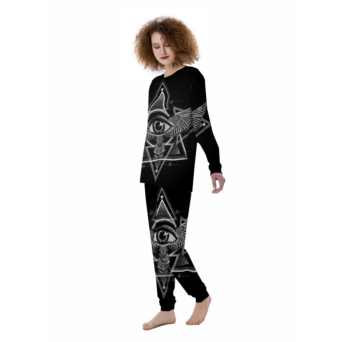 All Seeing Eye Black And Silver Print Women's Pajamas-grizzshop