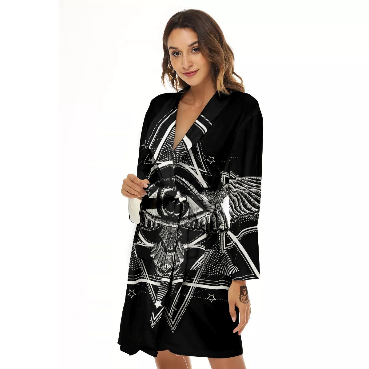 All Seeing Eye Black And Silver Print Women's Robe-grizzshop