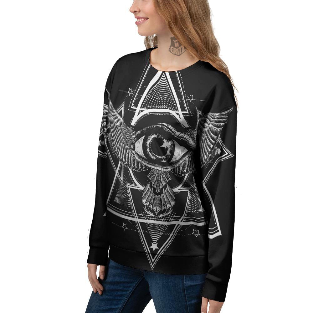 All Seeing Eye Black And Silver Print Women's Sweatshirt-grizzshop