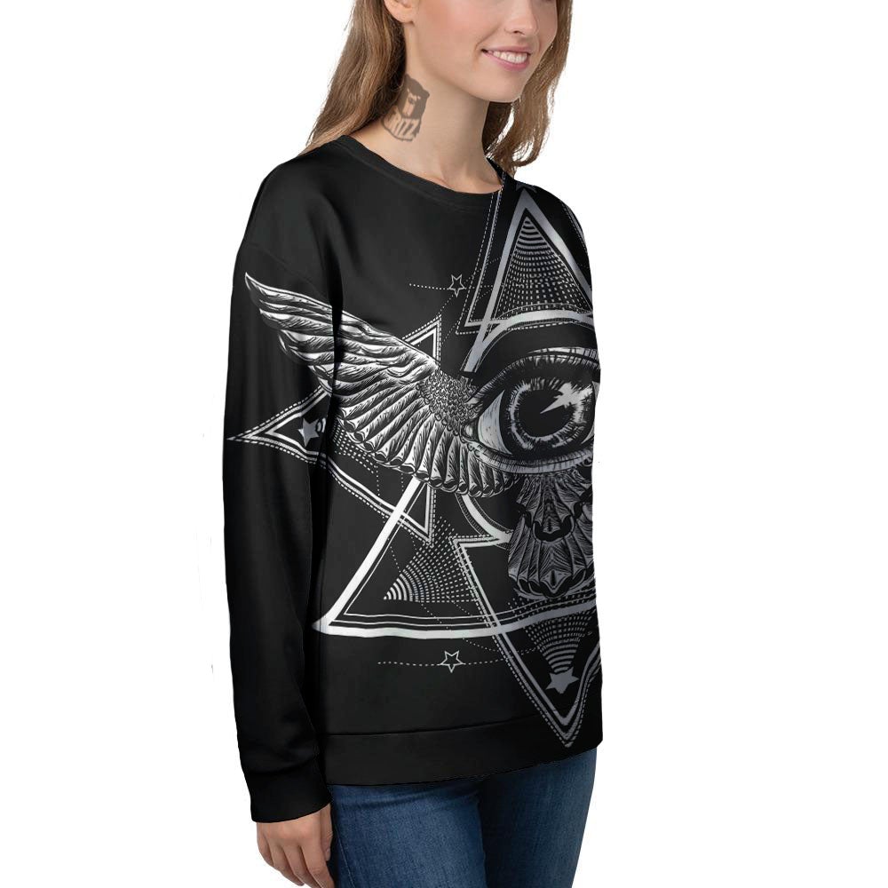 All Seeing Eye Black And Silver Print Women's Sweatshirt-grizzshop