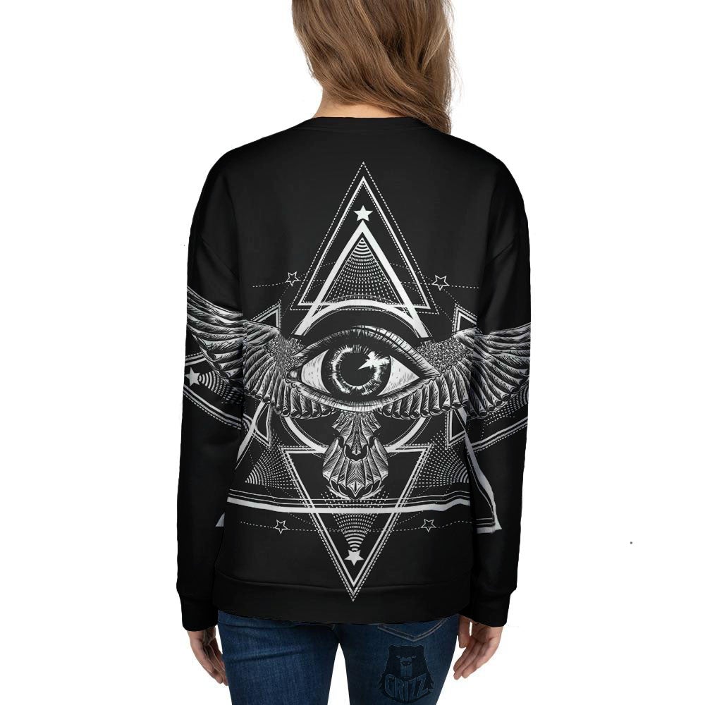All Seeing Eye Black And Silver Print Women's Sweatshirt-grizzshop
