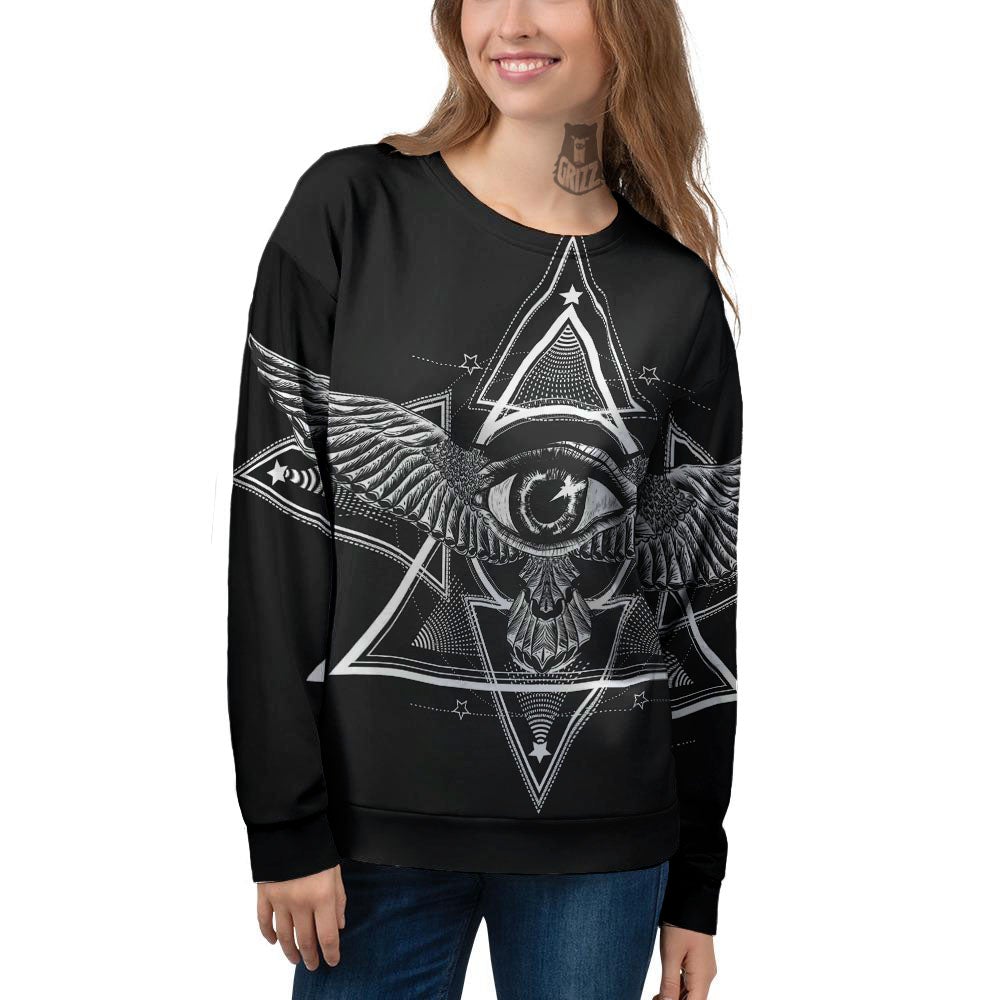 All Seeing Eye Black And Silver Print Women's Sweatshirt-grizzshop