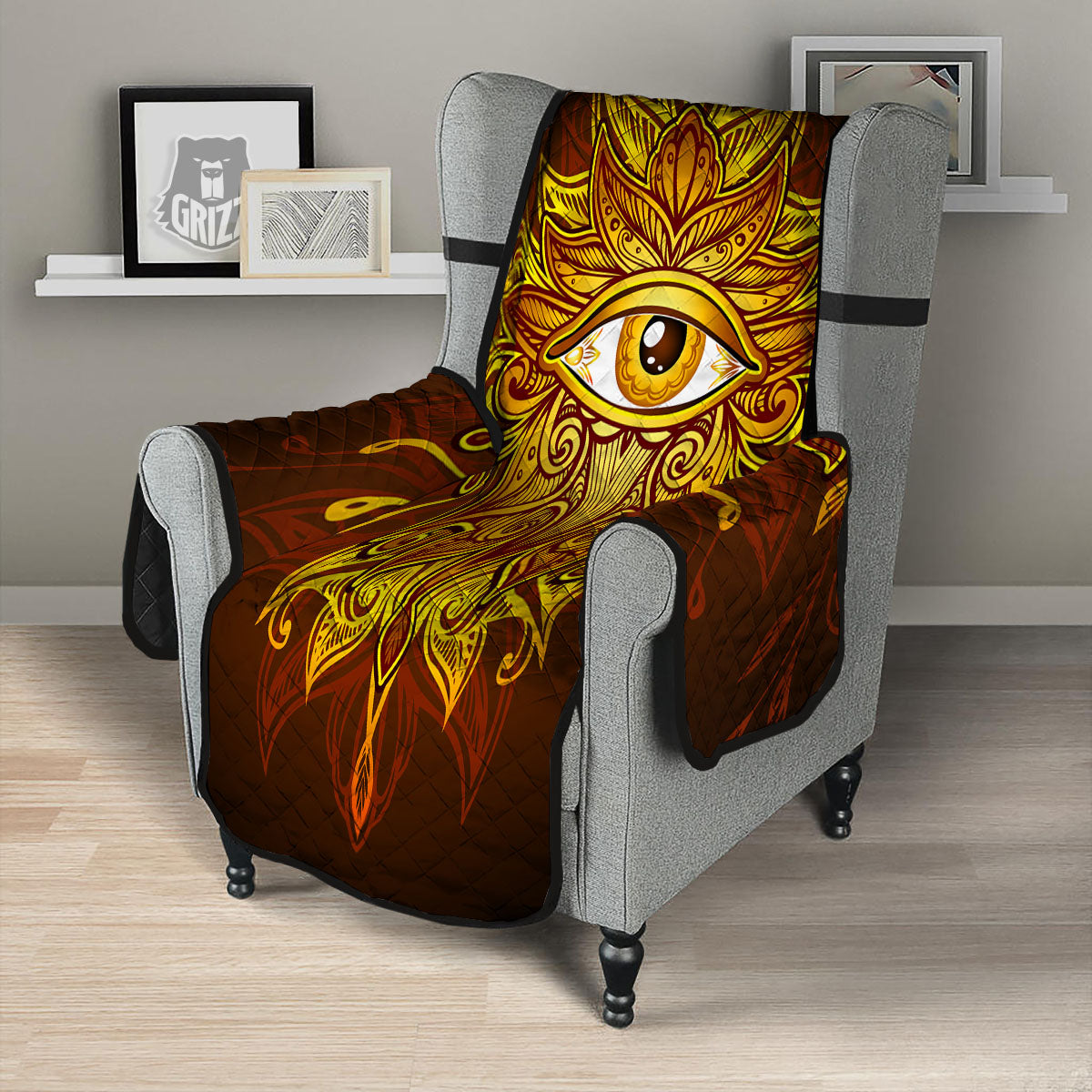 All Seeing Eye Gold Print Armchair Protector-grizzshop