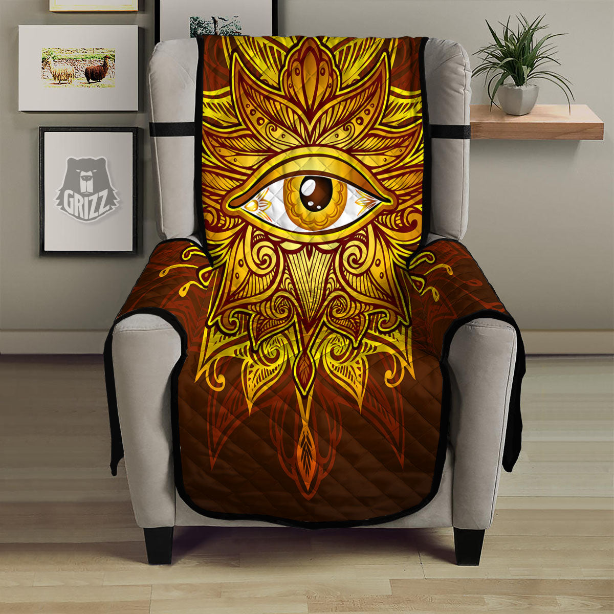 All Seeing Eye Gold Print Armchair Protector-grizzshop