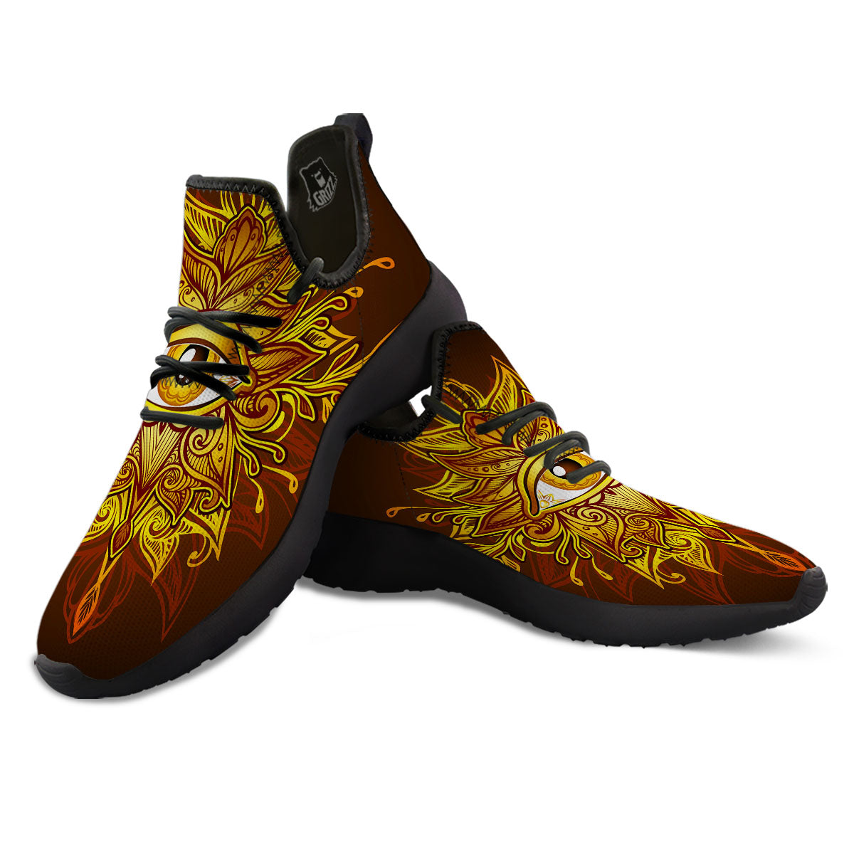 All Seeing Eye Gold Print Black Athletic Shoes-grizzshop
