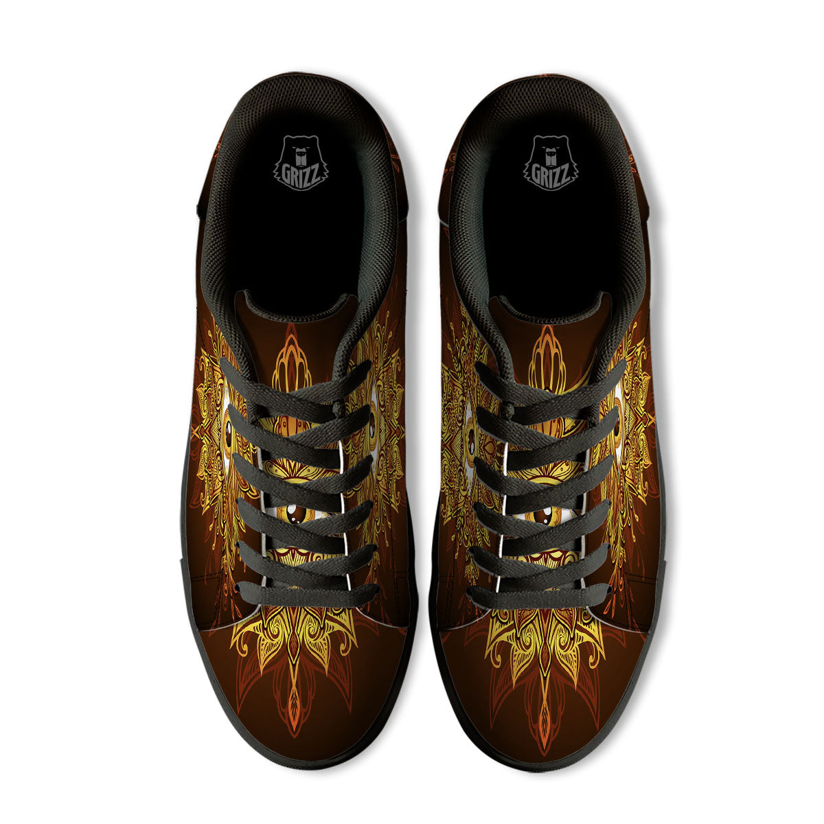 All Seeing Eye Gold Print Black Low Top Sneakers-grizzshop