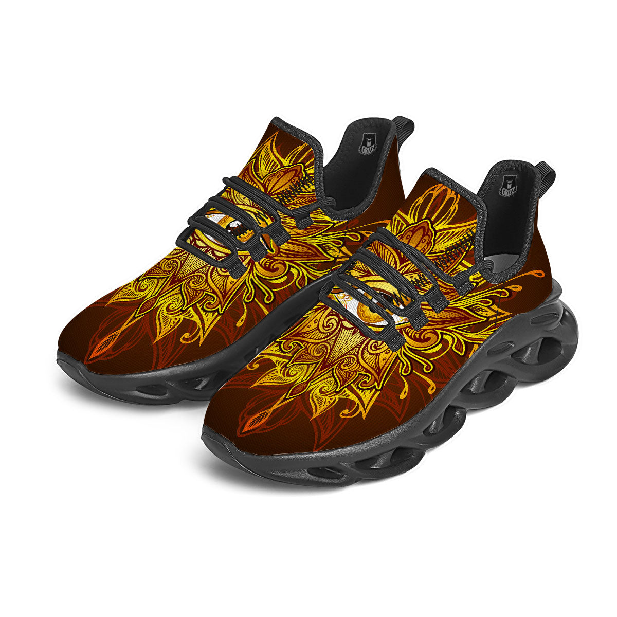 All Seeing Eye Gold Print Black Running Shoes-grizzshop