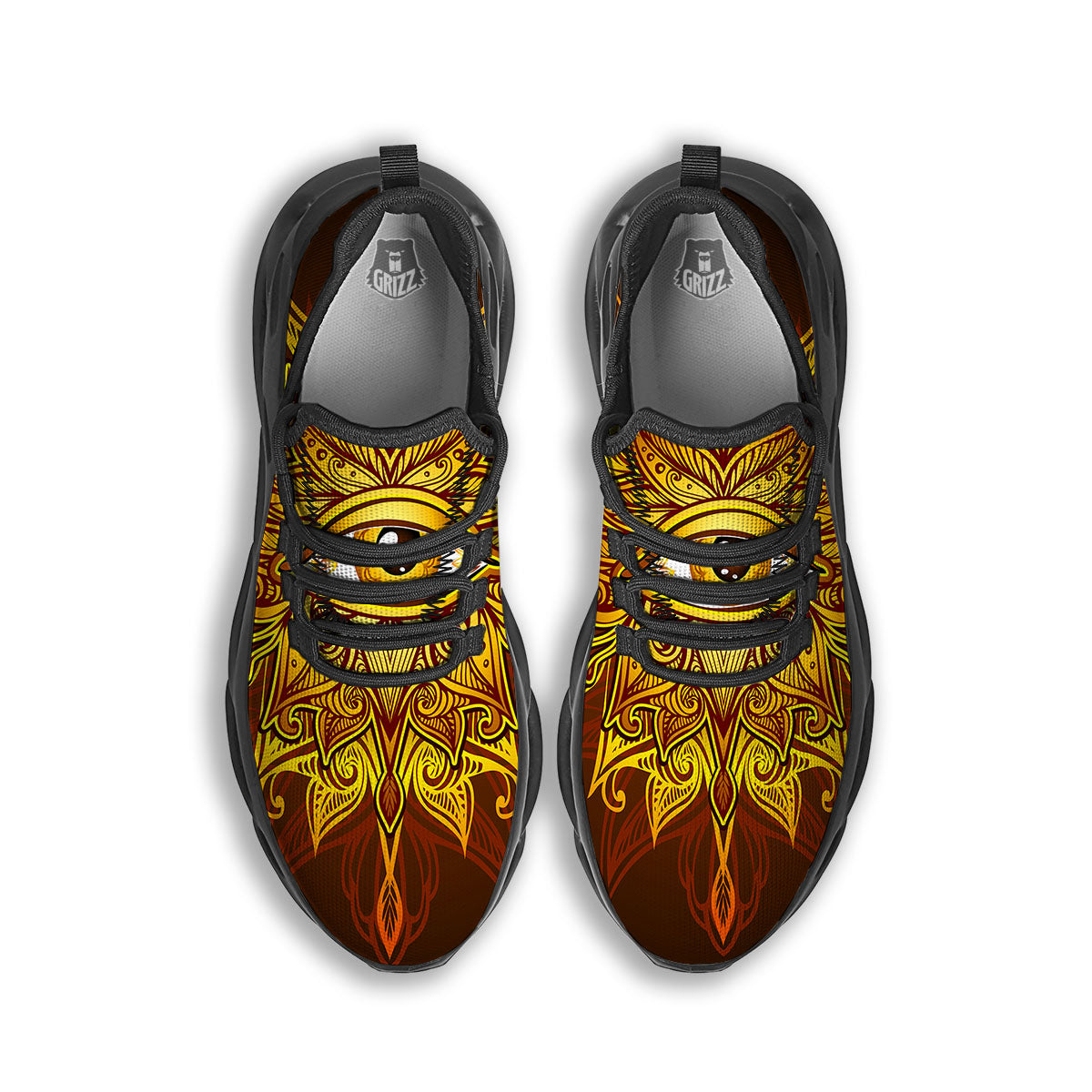 All Seeing Eye Gold Print Black Running Shoes-grizzshop