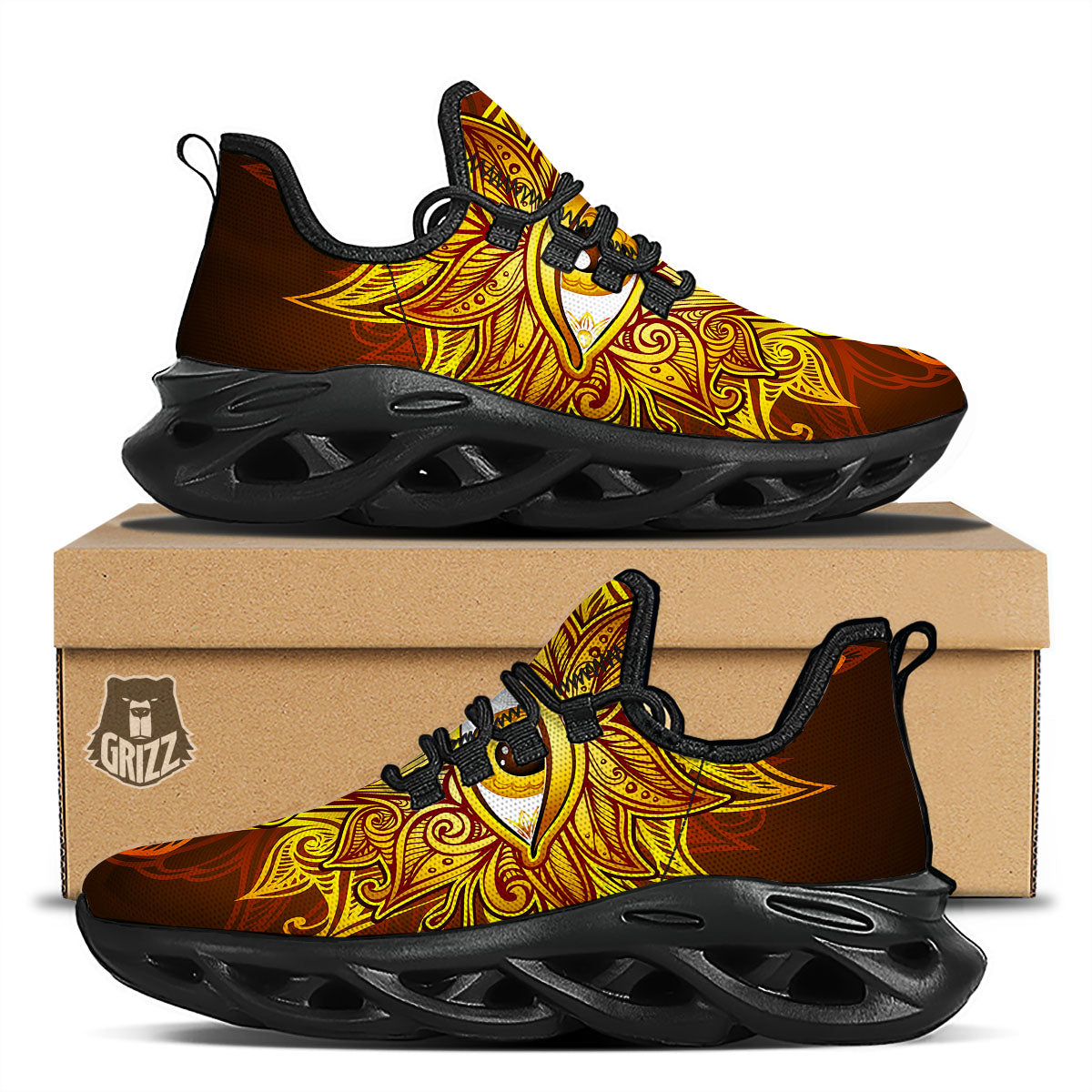 All Seeing Eye Gold Print Black Running Shoes-grizzshop
