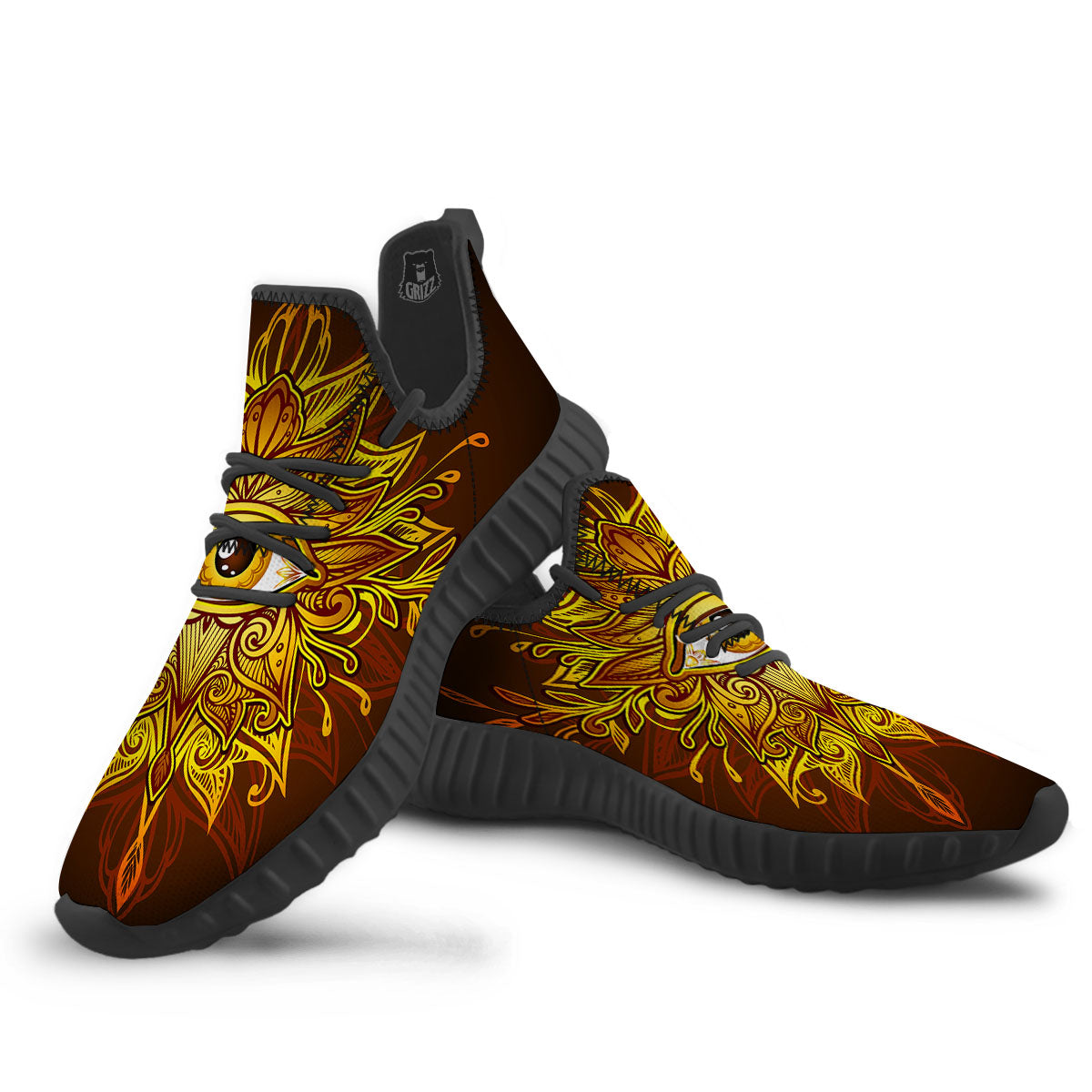 All Seeing Eye Gold Print Black Walking Shoes-grizzshop