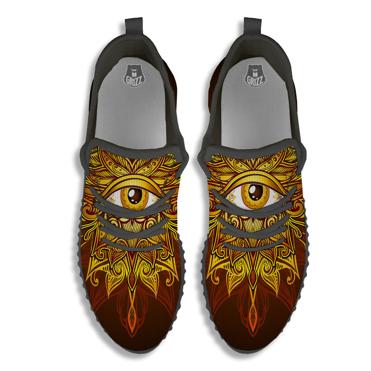 All Seeing Eye Gold Print Black Walking Shoes-grizzshop