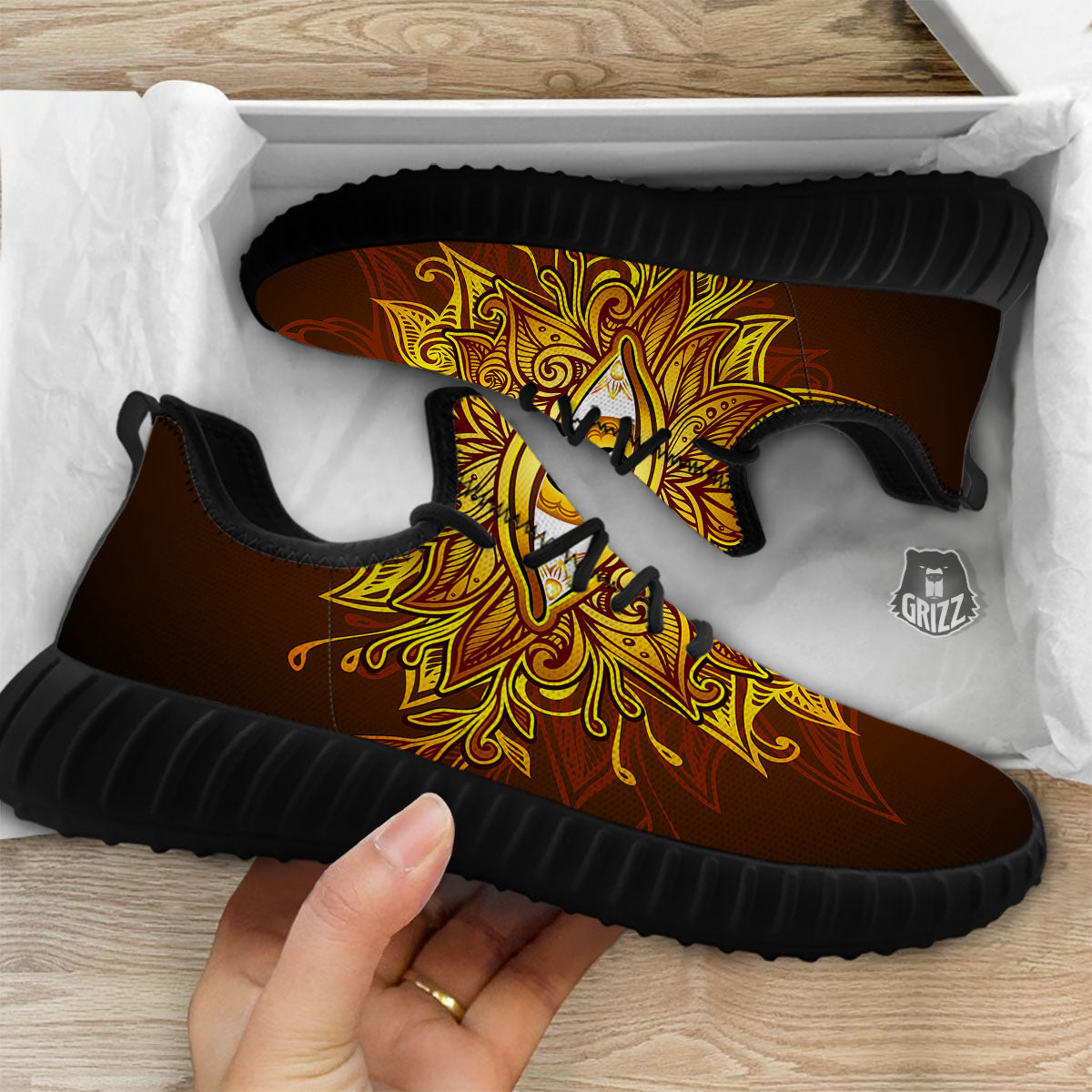 All Seeing Eye Gold Print Black Walking Shoes-grizzshop