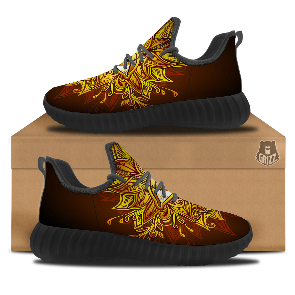 All Seeing Eye Gold Print Black Walking Shoes-grizzshop