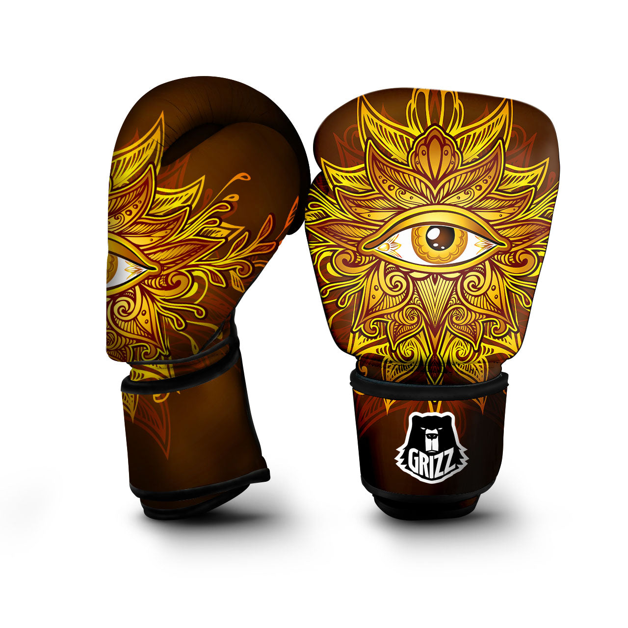 All Seeing Eye Gold Print Boxing Gloves-grizzshop