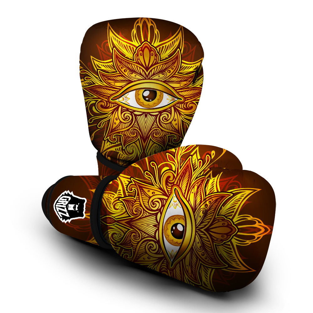 All Seeing Eye Gold Print Boxing Gloves-grizzshop