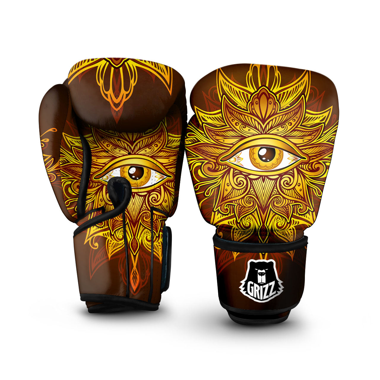 All Seeing Eye Gold Print Boxing Gloves-grizzshop