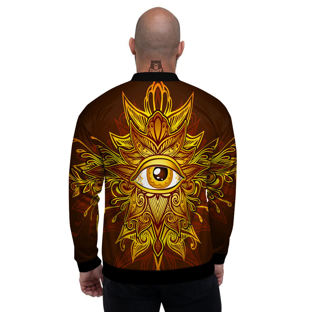 All Seeing Eye Gold Print Men's Bomber Jacket-grizzshop
