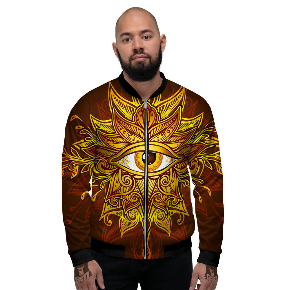 All Seeing Eye Gold Print Men's Bomber Jacket-grizzshop