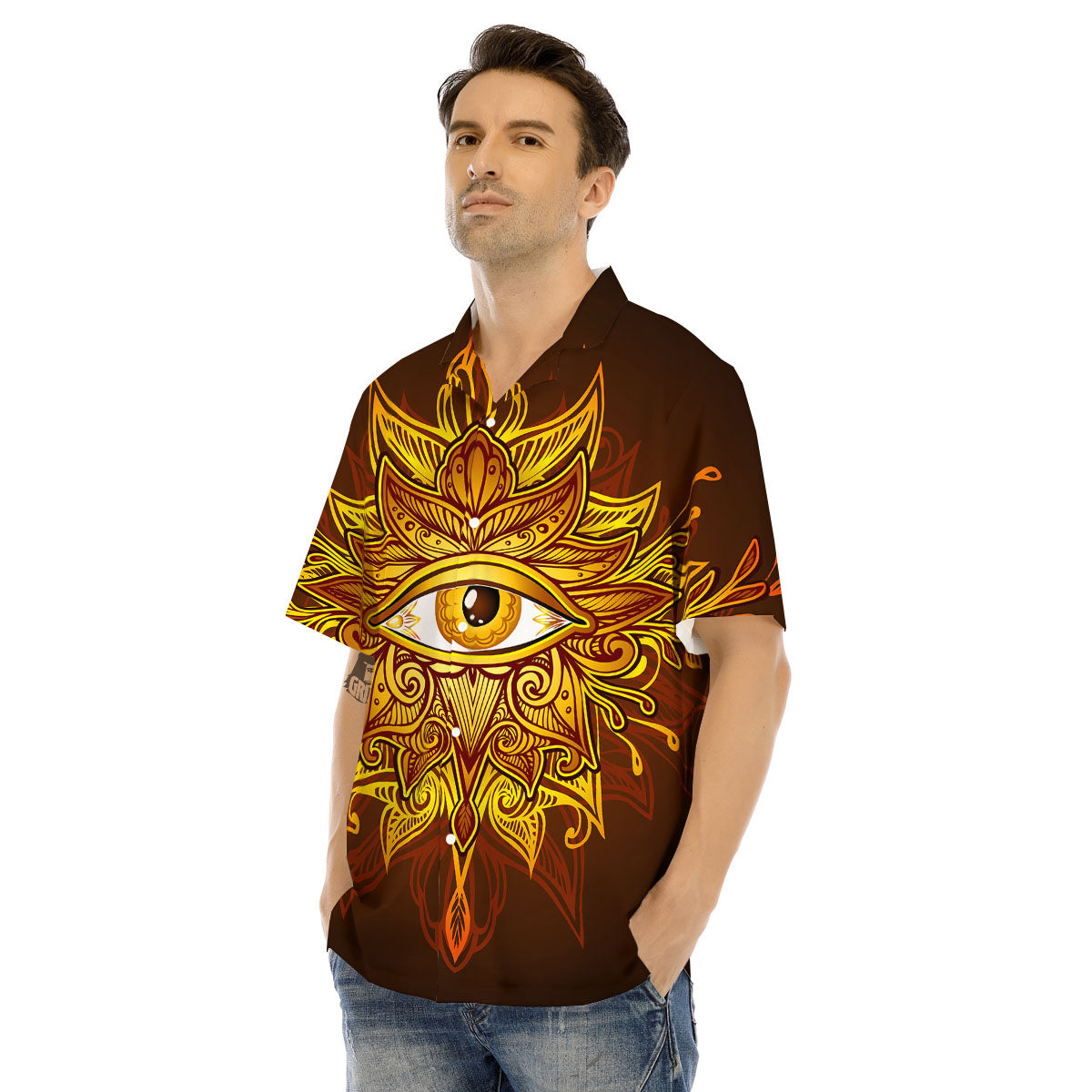 All Seeing Eye Gold Print Men's Hawaiian Shirt-grizzshop