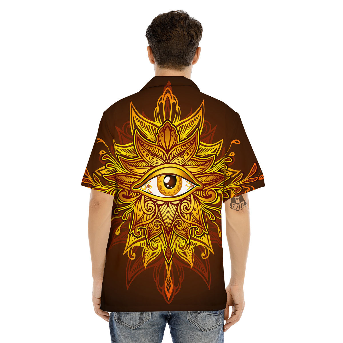 All Seeing Eye Gold Print Men's Hawaiian Shirt-grizzshop