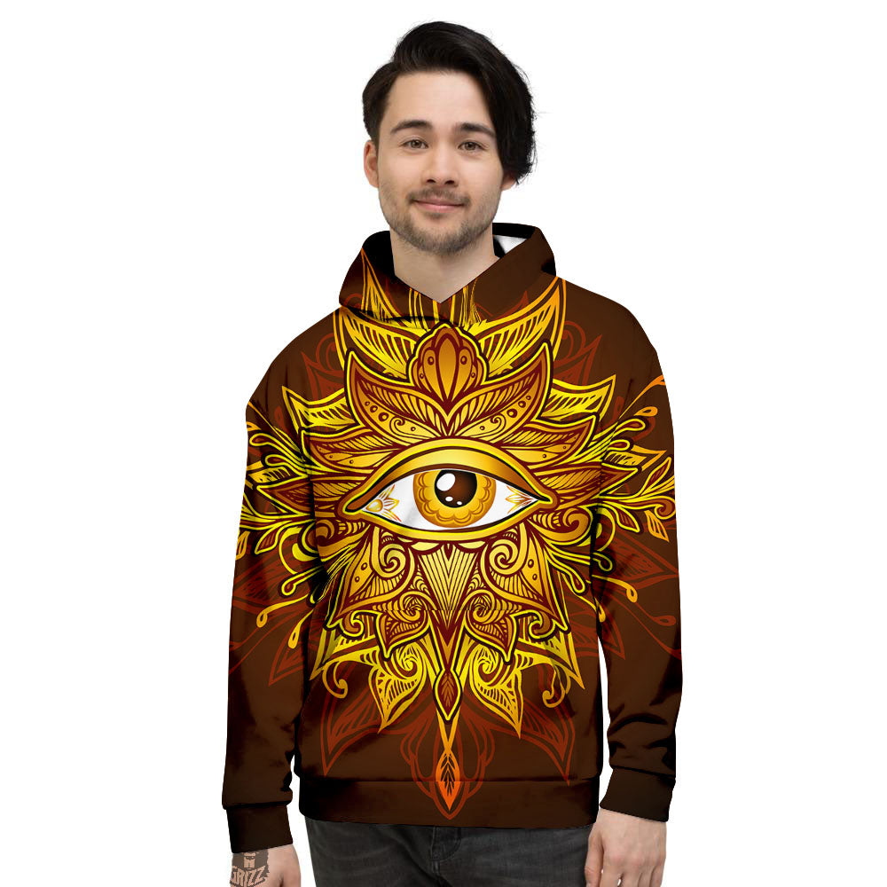 All Seeing Eye Gold Print Men's Hoodie-grizzshop