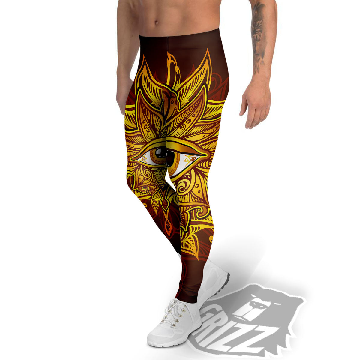 All Seeing Eye Gold Print Men's Leggings-grizzshop