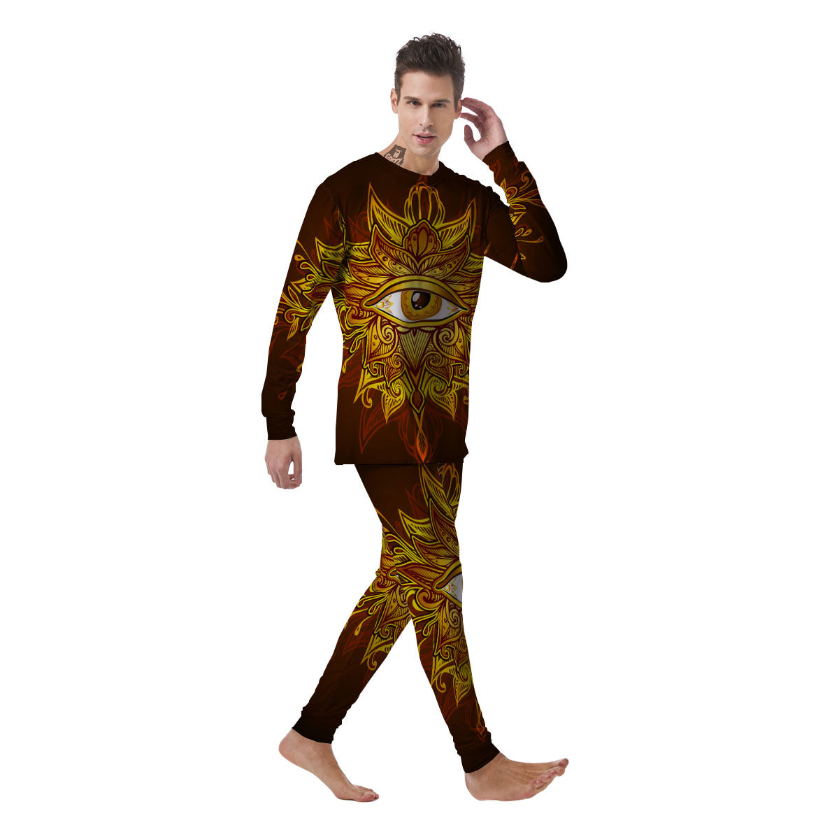 All Seeing Eye Gold Print Men's Pajamas-grizzshop