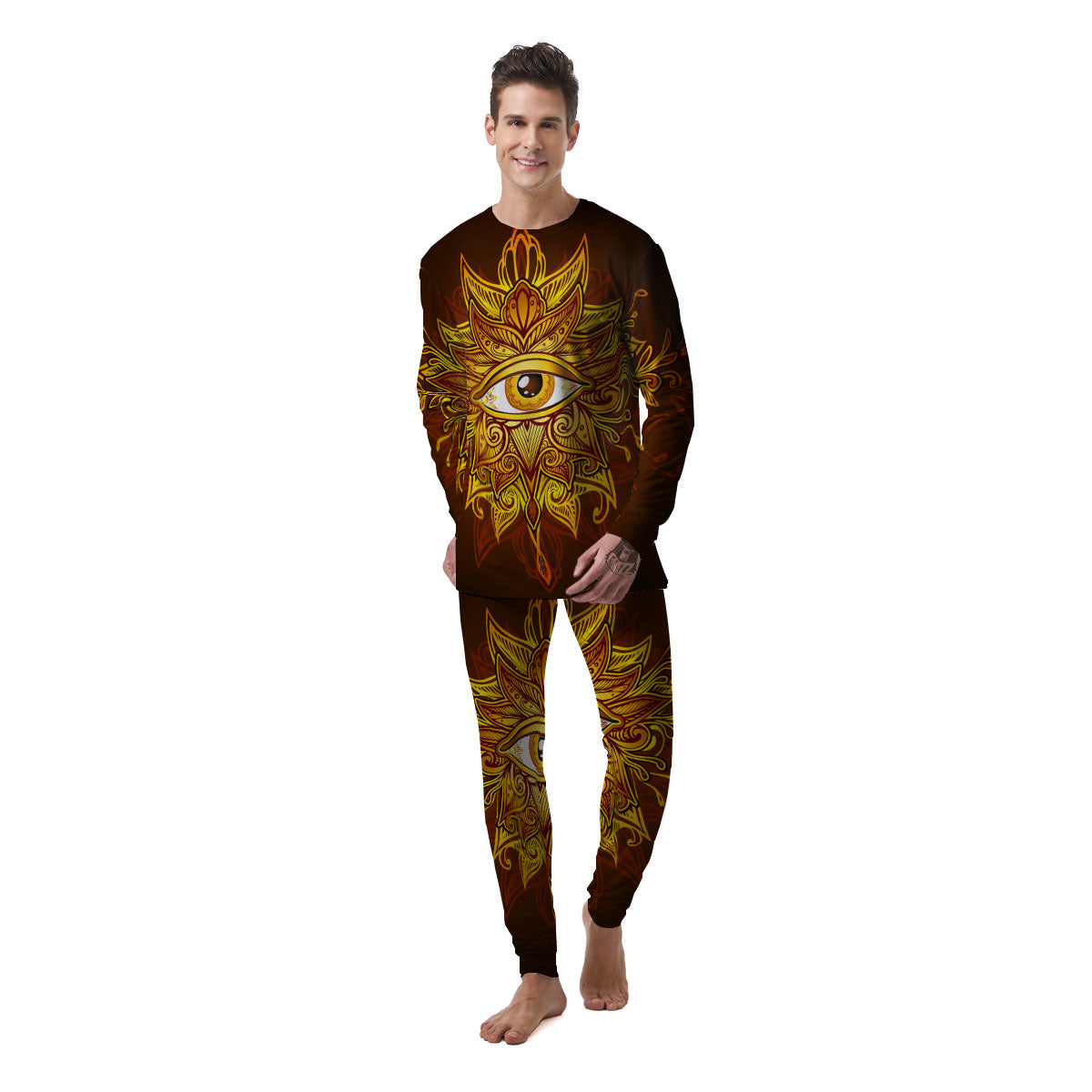 All Seeing Eye Gold Print Men's Pajamas-grizzshop