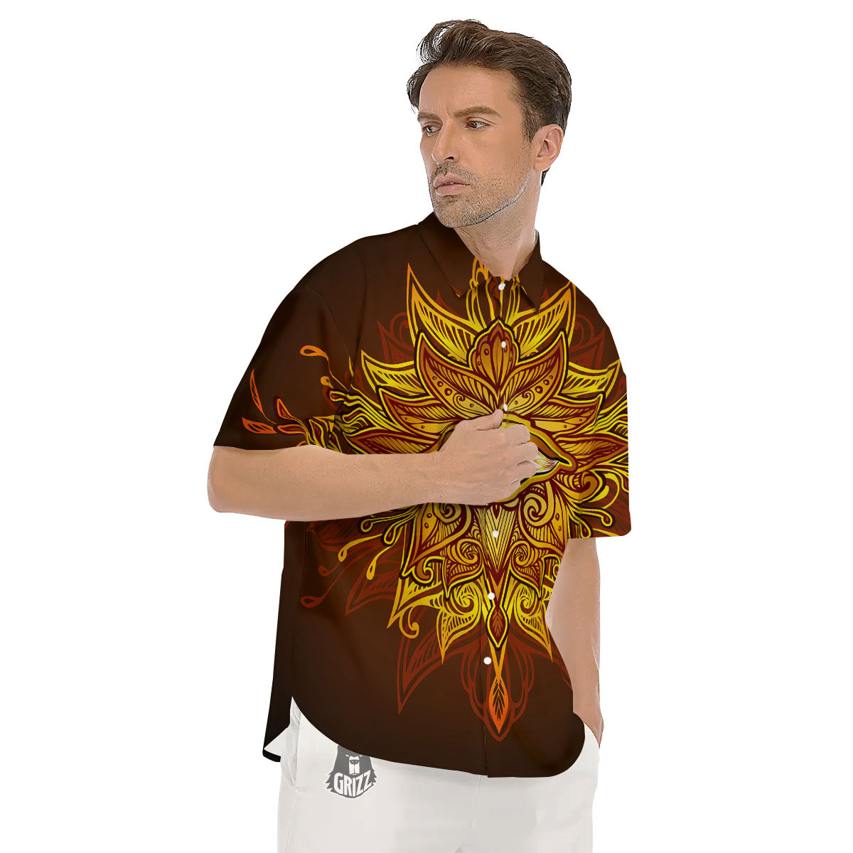 All Seeing Eye Gold Print Men's Short Sleeve Shirts-grizzshop