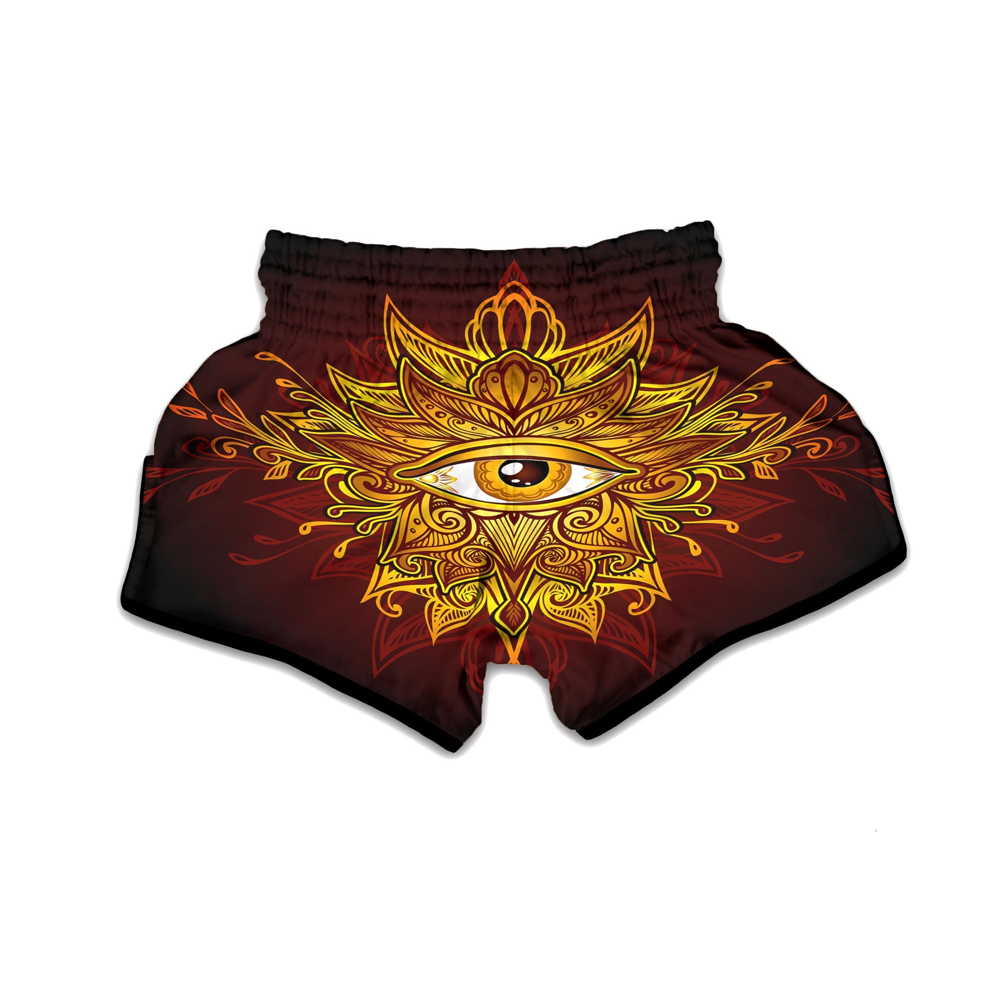 All Seeing Eye Gold Print Muay Thai Boxing Shorts-grizzshop