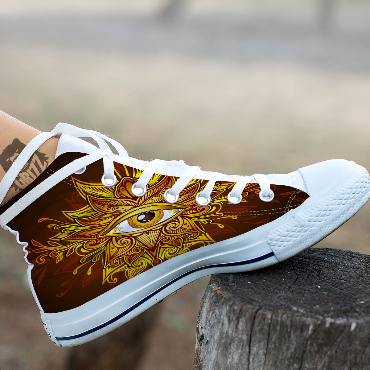 All Seeing Eye Gold Print White High Top Shoes-grizzshop