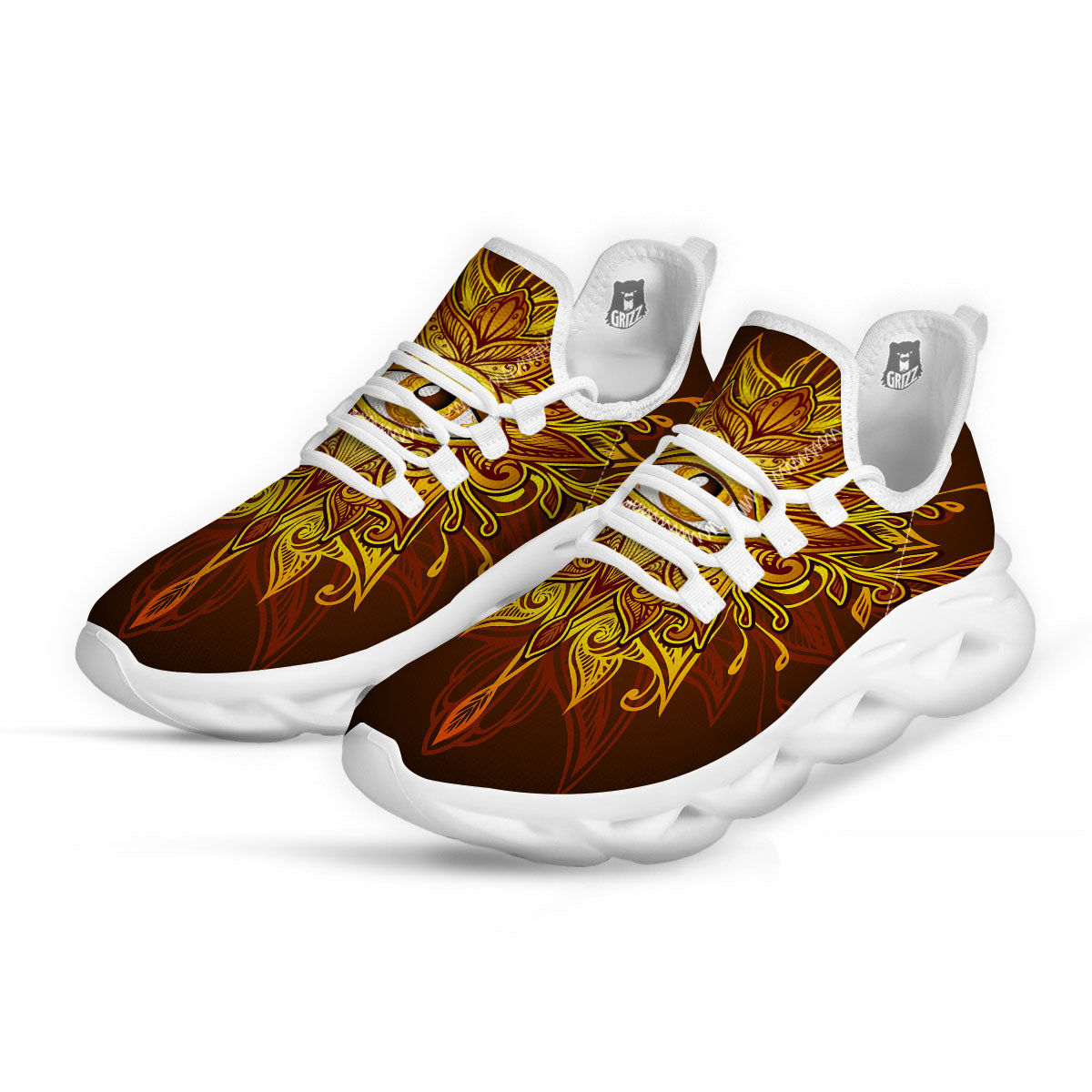 All Seeing Eye Gold Print White Running Shoes-grizzshop