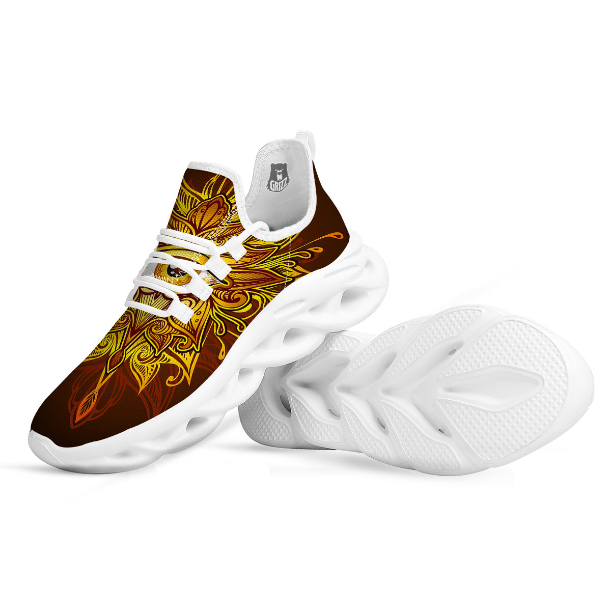 All Seeing Eye Gold Print White Running Shoes-grizzshop