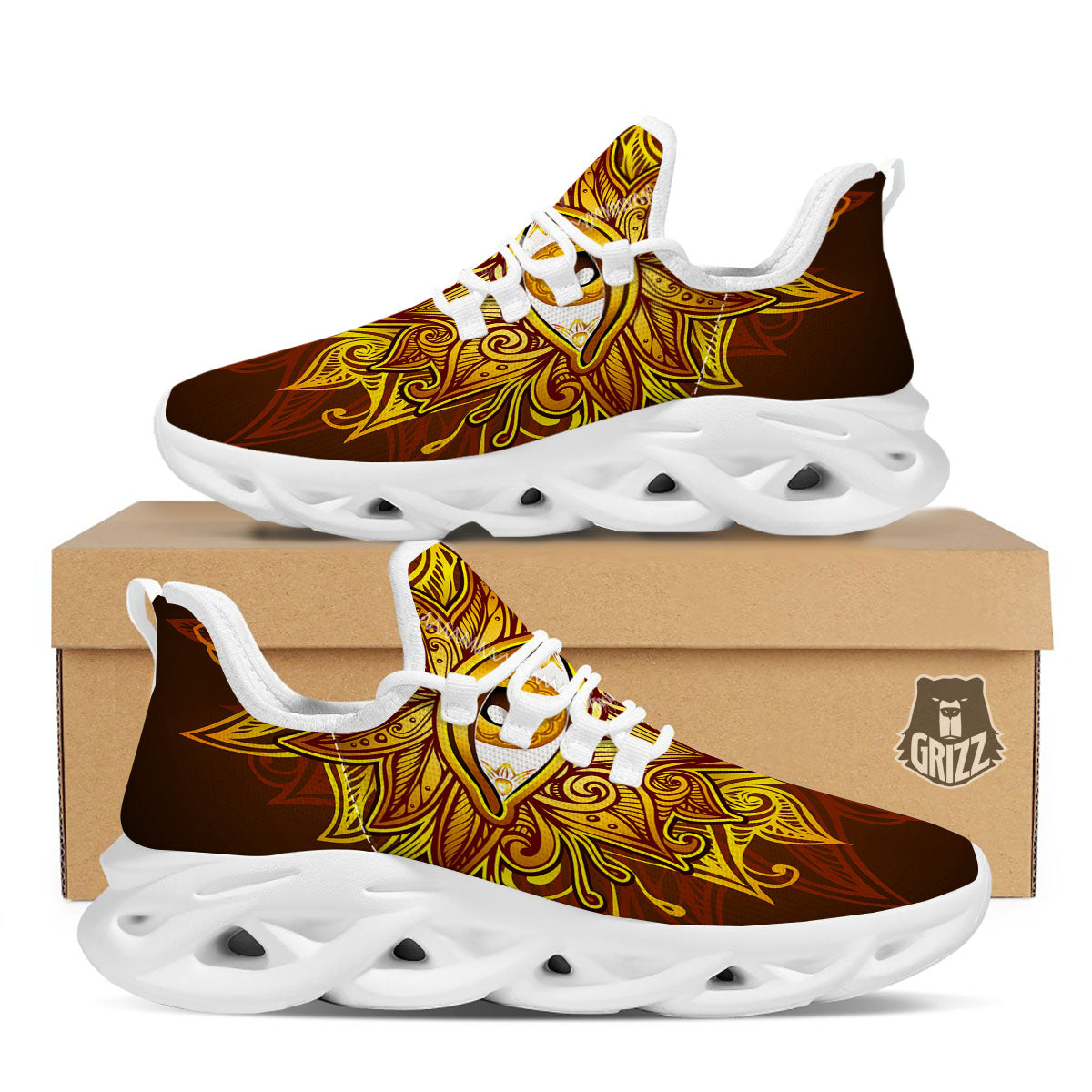 All Seeing Eye Gold Print White Running Shoes-grizzshop