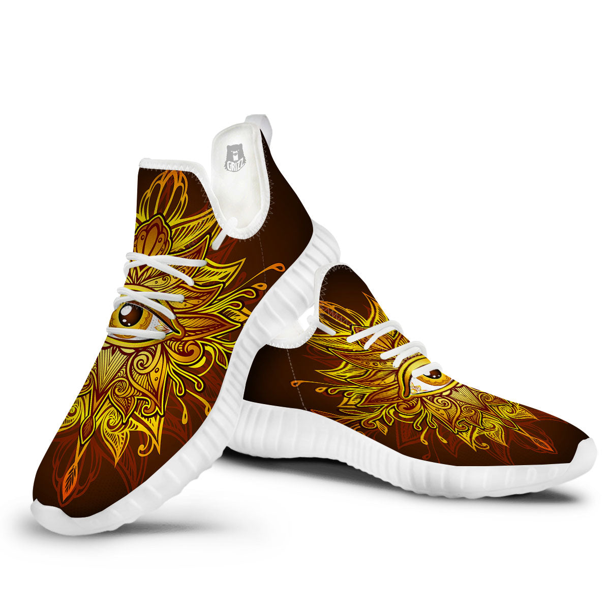 All Seeing Eye Gold Print White Walking Shoes-grizzshop