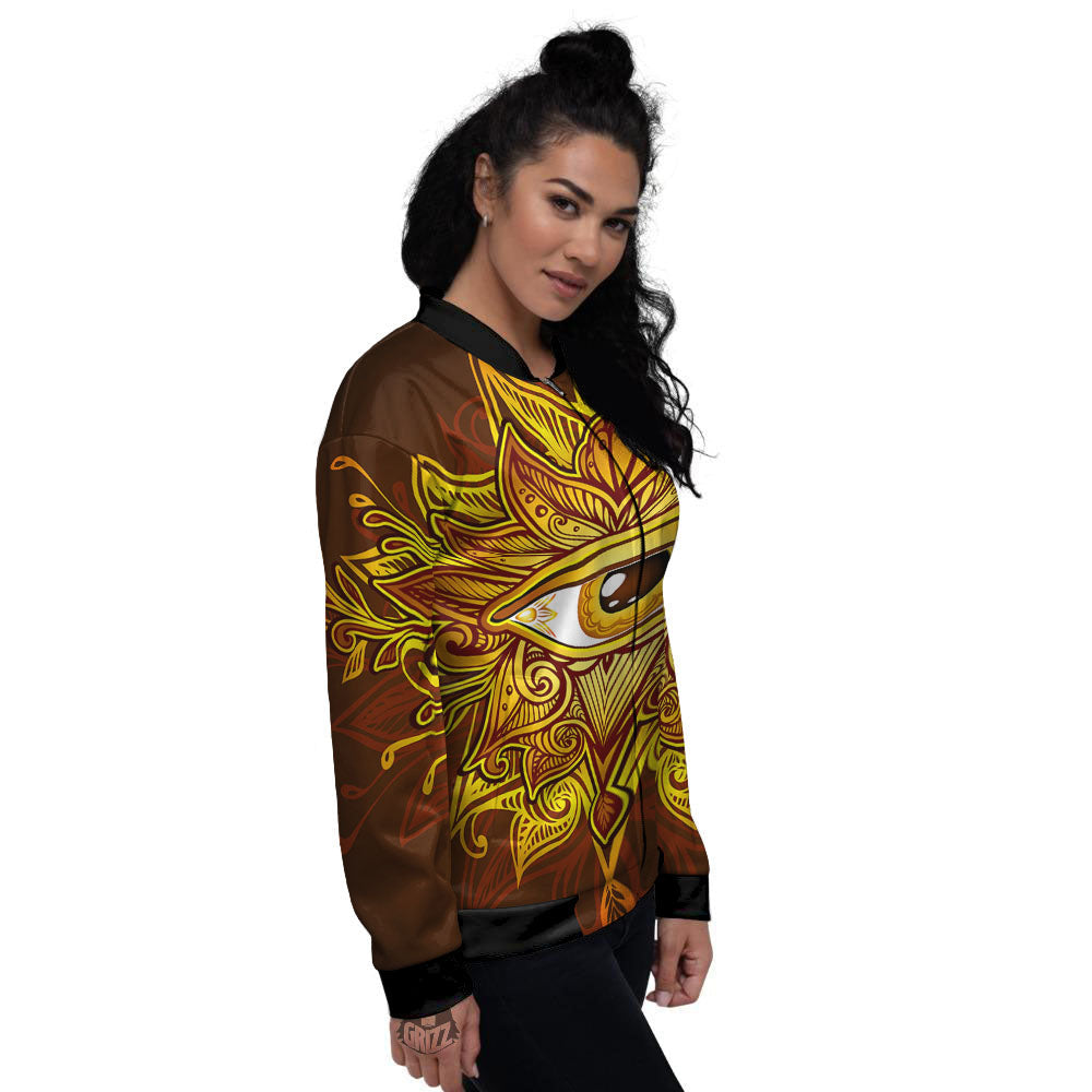 All Seeing Eye Gold Print Women's Bomber Jacket-grizzshop