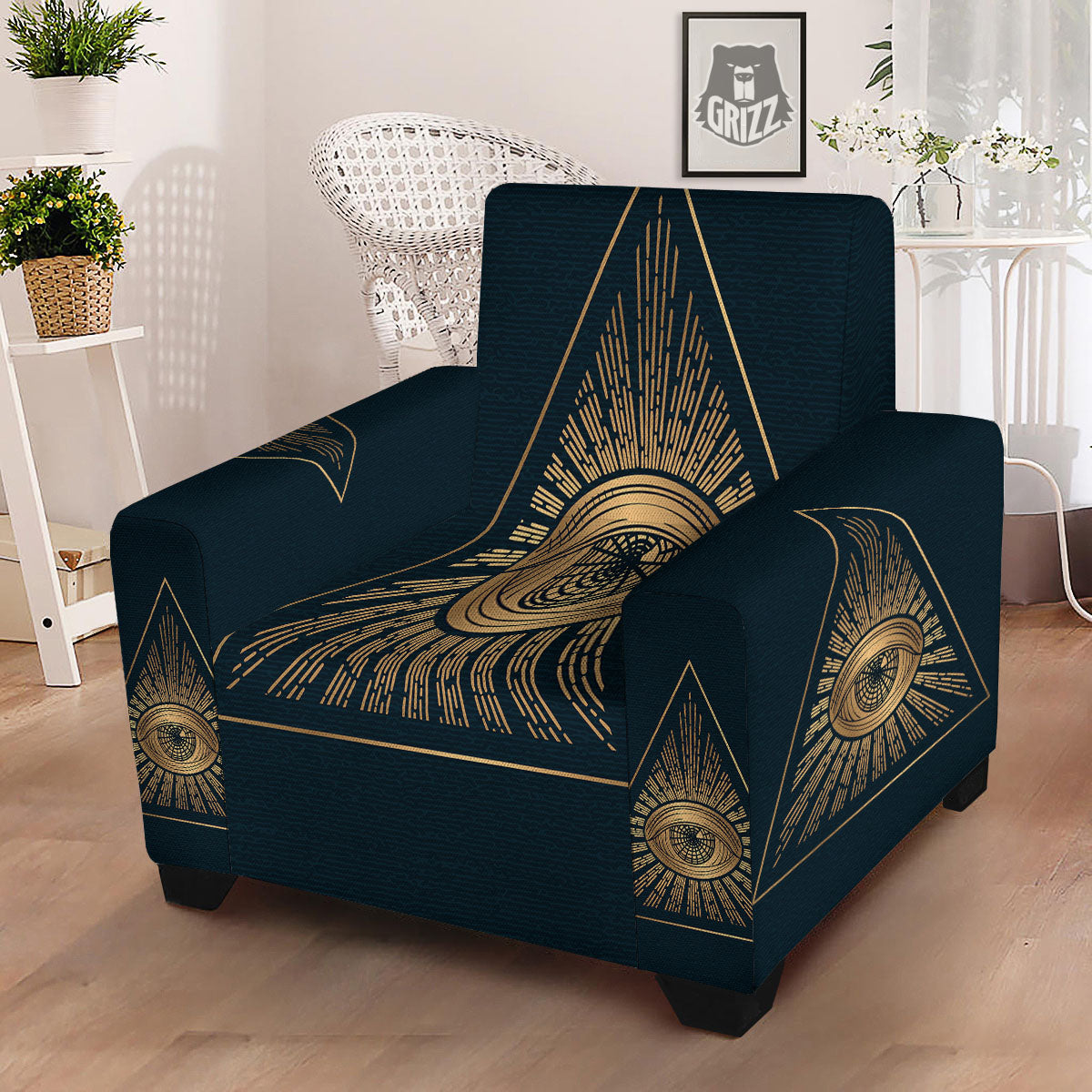 All Seeing Eye Masonic Print Armchair Slipcover-grizzshop