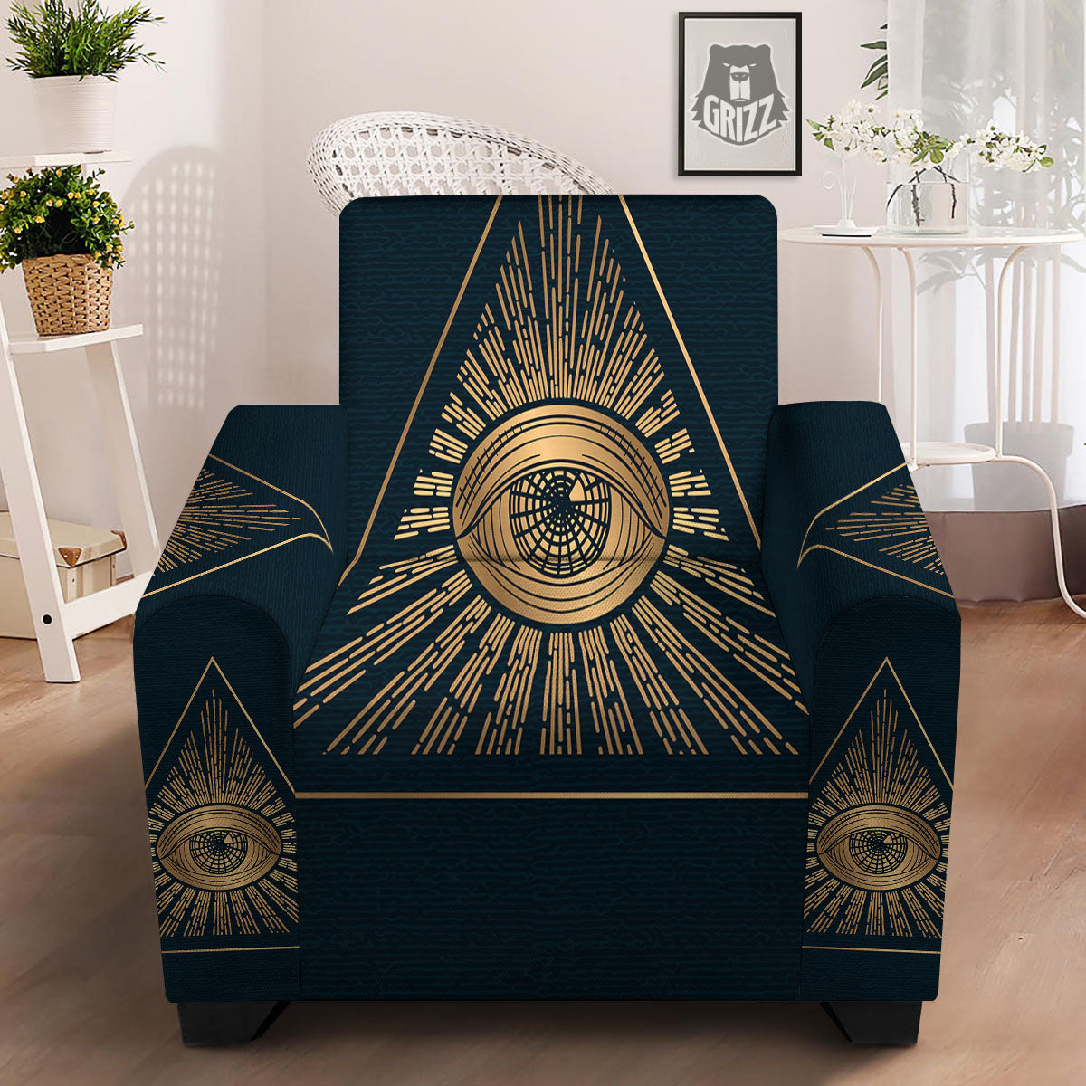 All Seeing Eye Masonic Print Armchair Slipcover-grizzshop