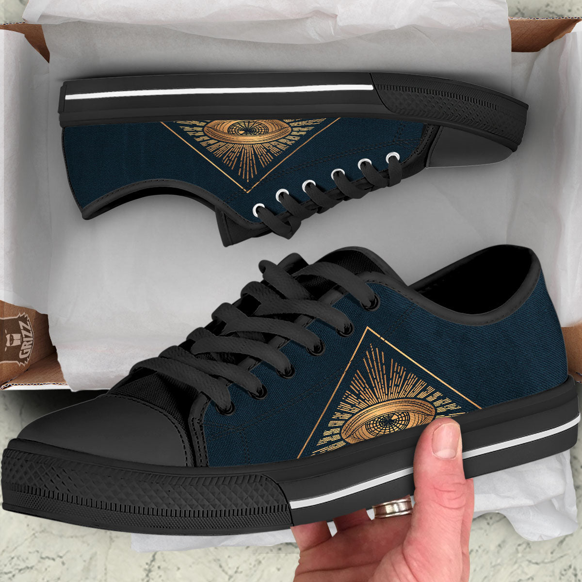All Seeing Eye Masonic Print Black Low Top Shoes-grizzshop