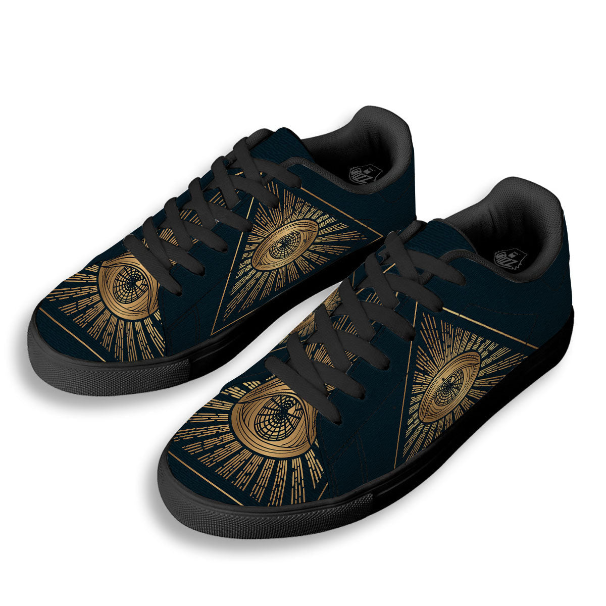 All Seeing Eye Masonic Print Black Low Top Sneakers-grizzshop