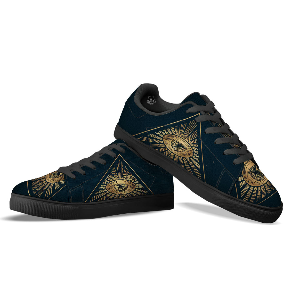 All Seeing Eye Masonic Print Black Low Top Sneakers-grizzshop