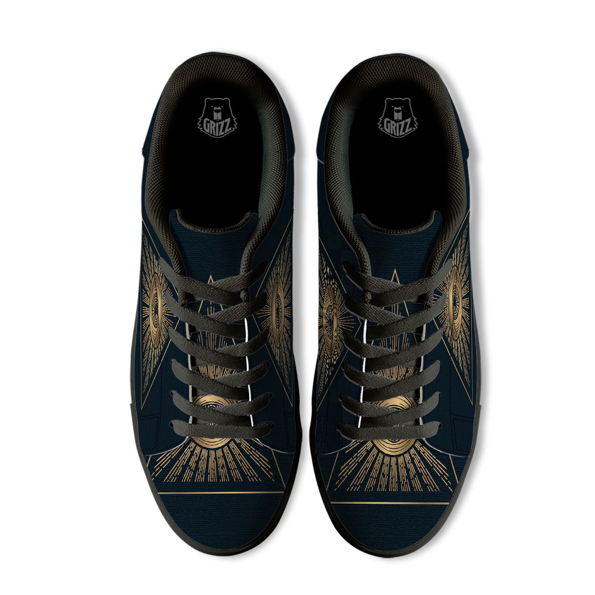 All Seeing Eye Masonic Print Black Low Top Sneakers-grizzshop