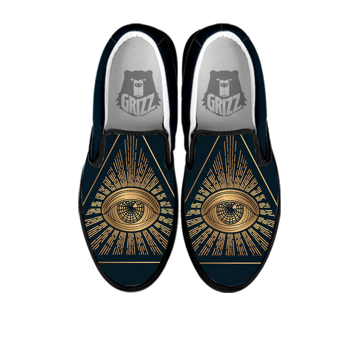 All Seeing Eye Masonic Print Black Slip On Shoes-grizzshop