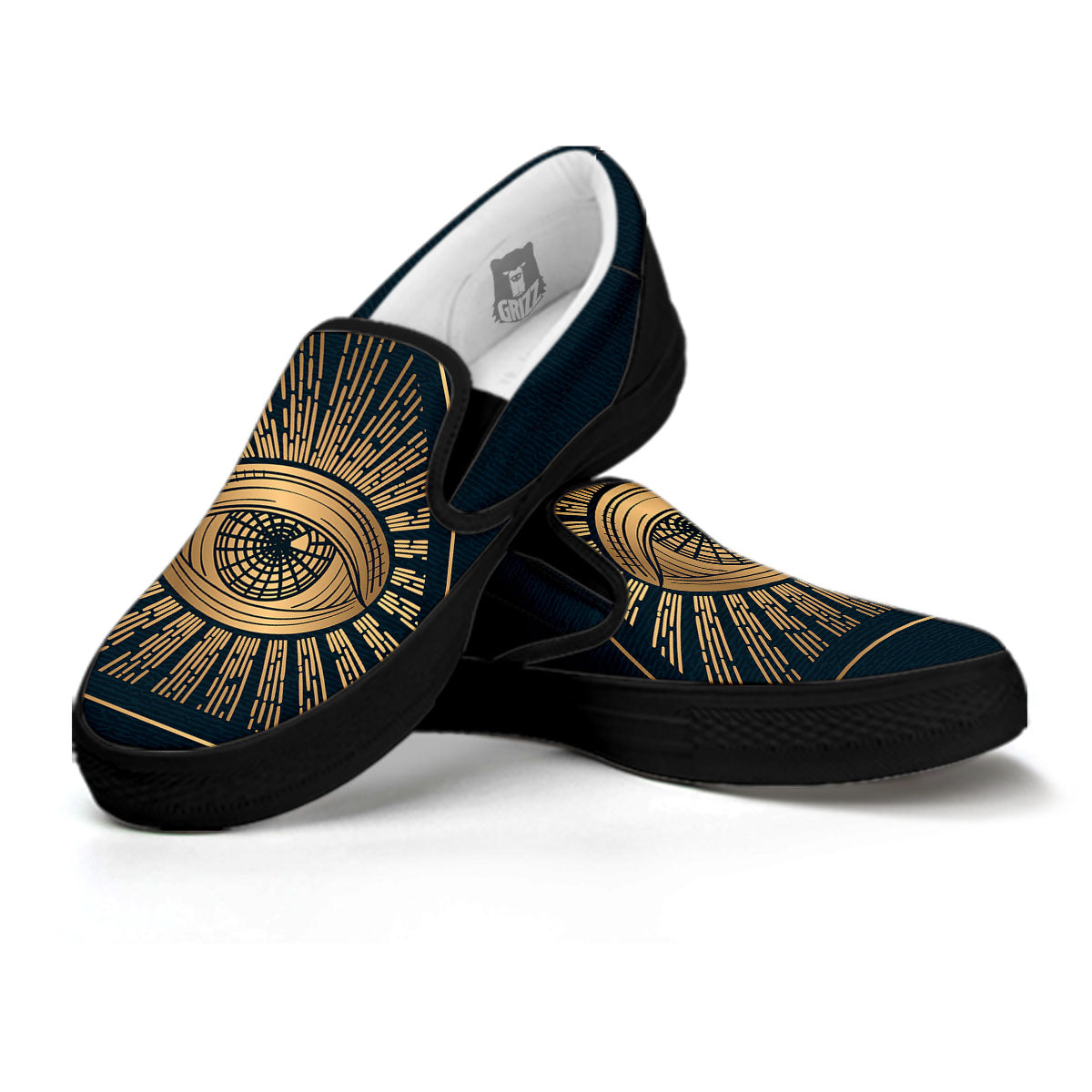 All Seeing Eye Masonic Print Black Slip On Shoes-grizzshop