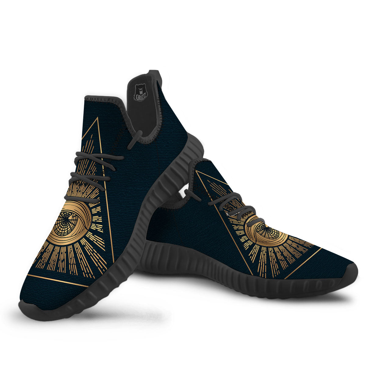 All Seeing Eye Masonic Print Black Walking Shoes-grizzshop