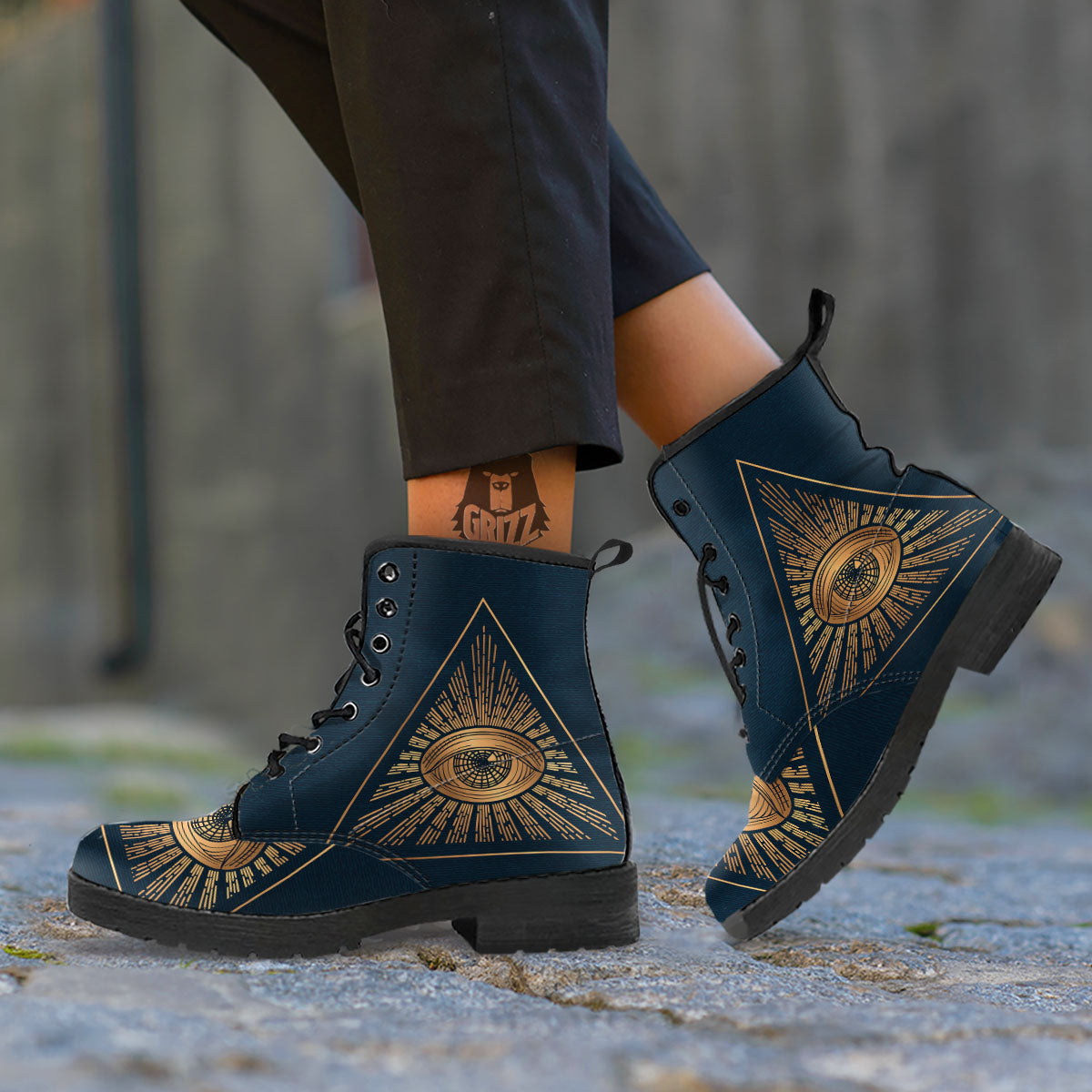 All Seeing Eye Masonic Print Leather Boots-grizzshop