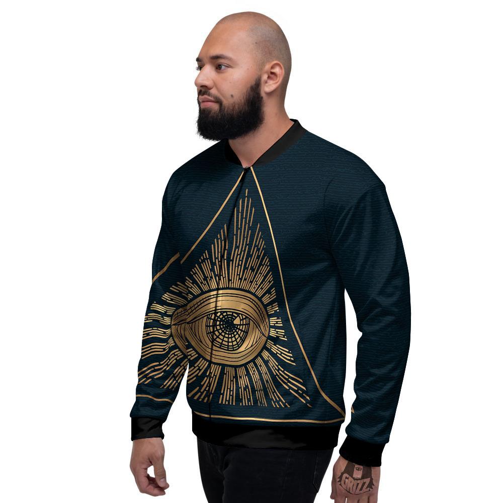 All Seeing Eye Masonic Print Men's Bomber Jacket-grizzshop