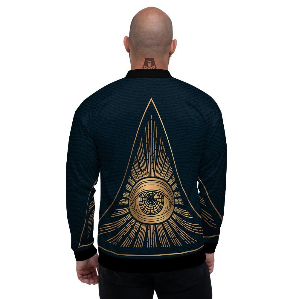 All Seeing Eye Masonic Print Men's Bomber Jacket-grizzshop