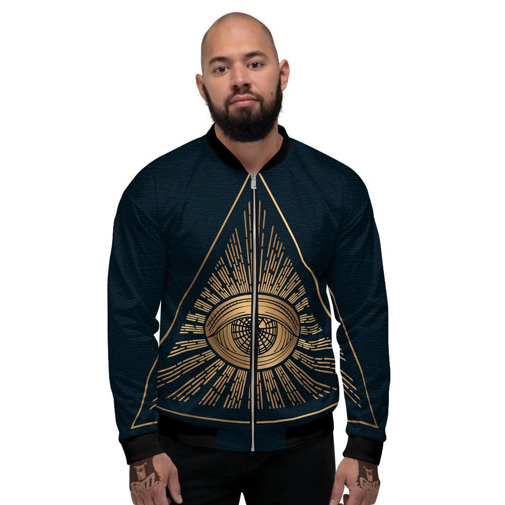 All Seeing Eye Masonic Print Men's Bomber Jacket-grizzshop