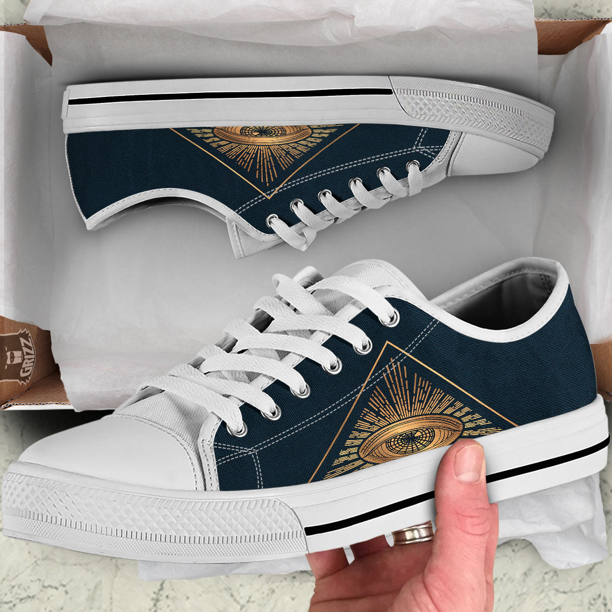 All Seeing Eye Masonic Print White Low Top Shoes-grizzshop